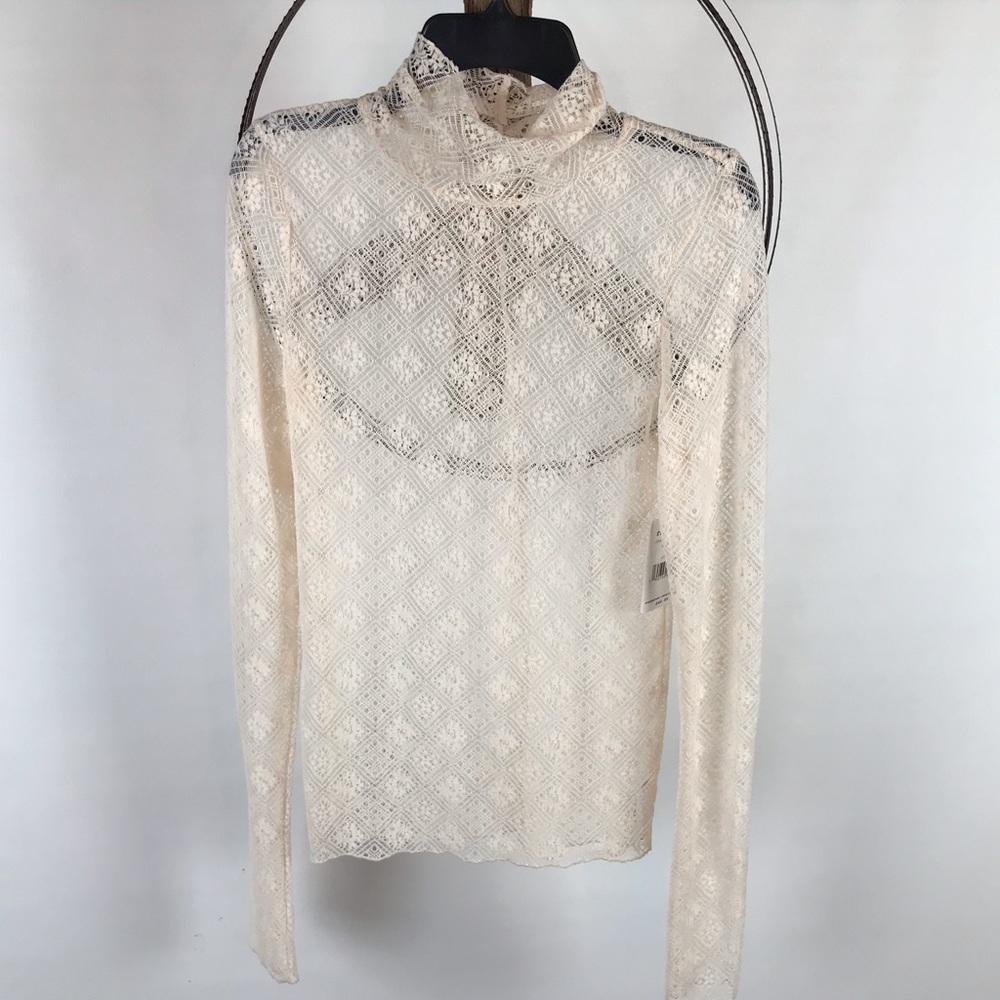 SWEET MEMORIES IVORY SHEER LACE TURTLENECK TOP - Picture 4 of 8
